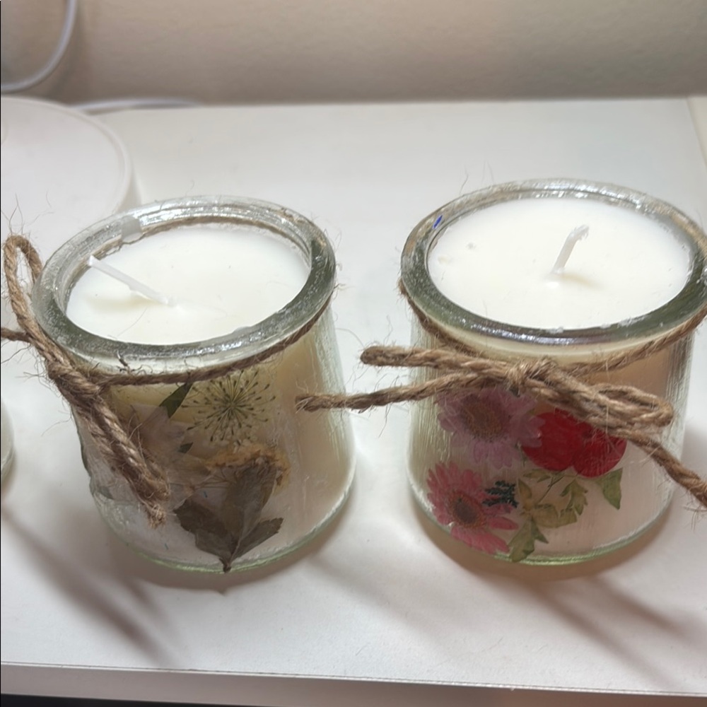Rustic Glass Jar Candles with Floral Design